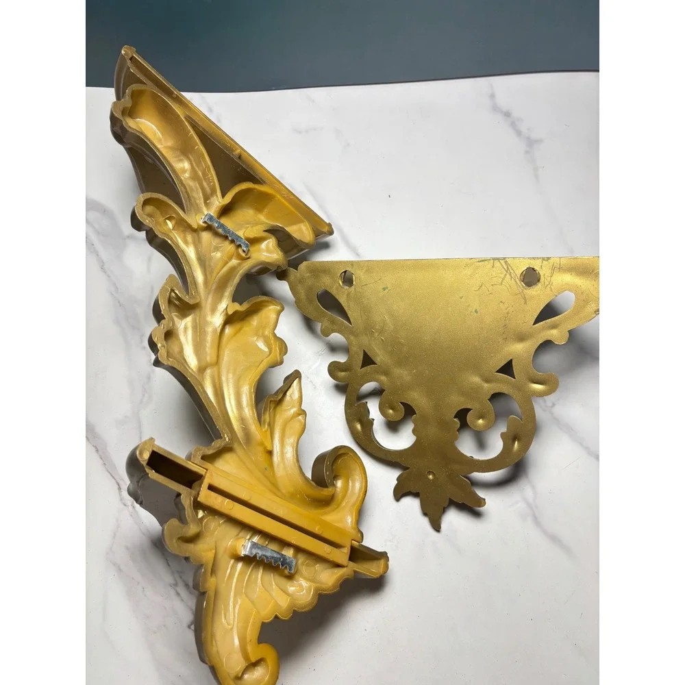 Vintage Gold Wall Shelf and Pocket Planter Set Hollywood Regency Ornate Decor